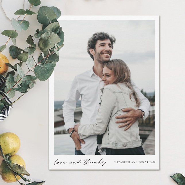 Simple Modern Script Photo Kärlek och Tack Bröllop Kort (Skapare uppladdad)