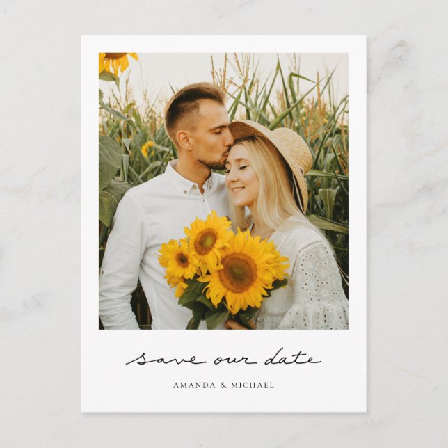 Simple Modern Script Photo Save the Date Bröllop Meddelande Vykort (Framsida)