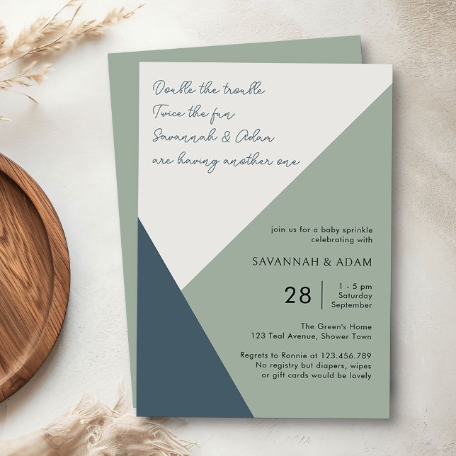 Simple Modern Script Sage Tricolor Baby Sprinkle Inbjudningar (Baby Sprinkle Invitation from my Tricolor Baby Shower Collection)