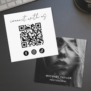 Simple Modern Social Media QR-kodfoto Connect Fyrkantigt Visitkort