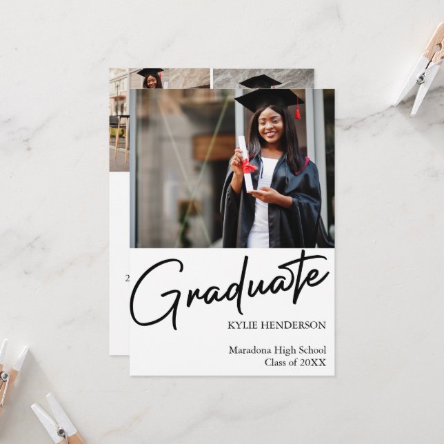 Simple Modern Studenten Photo Inbjudningar (Fram/Back In Situ)