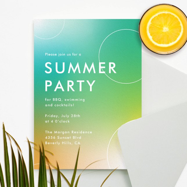 Simple Modern Summer Cocktail Party (Grönt) Inbjudningar (simple and modern summer party invitation for adults)