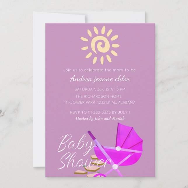 Simple Modern Sunshine rosa barnvagn Baby Shower Inbjudningar (Framsida)