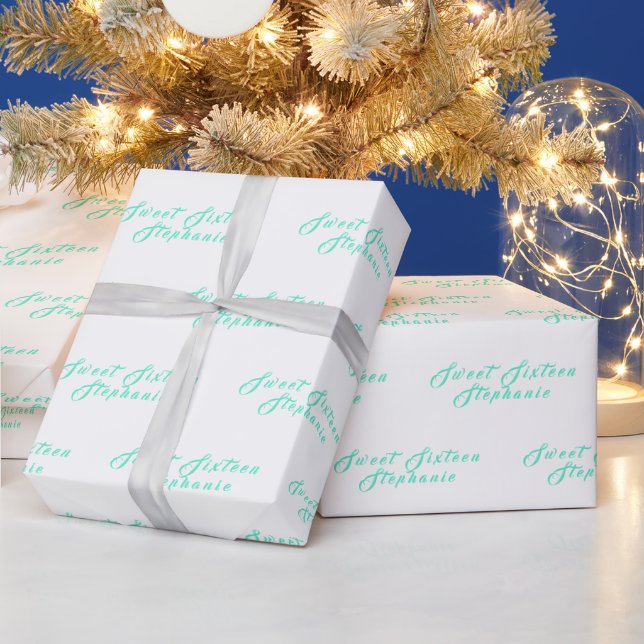 Simple Modern Sweet 16 Namn Teal Sexton Namn Presentpapper (Helgdagar)