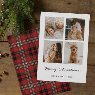 Simple Modern Tartan God jul Multi Photo Julkort