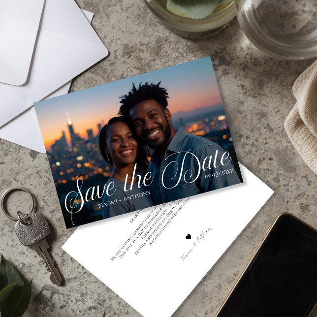Simple Modern Text and Photo Wedding Save the Date Spara Datumet (Simple Modern Text and Photo Wedding Save the Date)