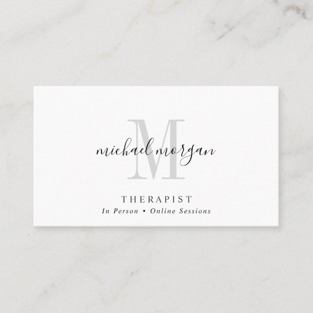 Simple Modern Therapist Script Monogram Visitkort (Framsida)