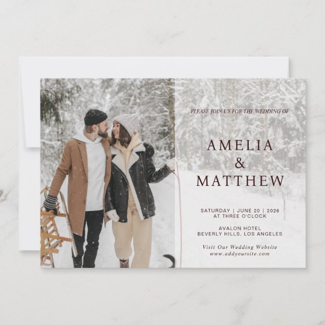 Simple Modern Two Photo Winter Wedding Inbjudningar (Framsida)