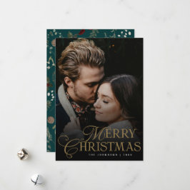 Simple Modern Typography 1 Photo Green Christmas Julkort