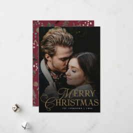 Simple Modern Typography 1 Photo Red Christmas Julkort