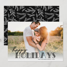 Simple Modern Typography Black Lycklig Photo Julkort