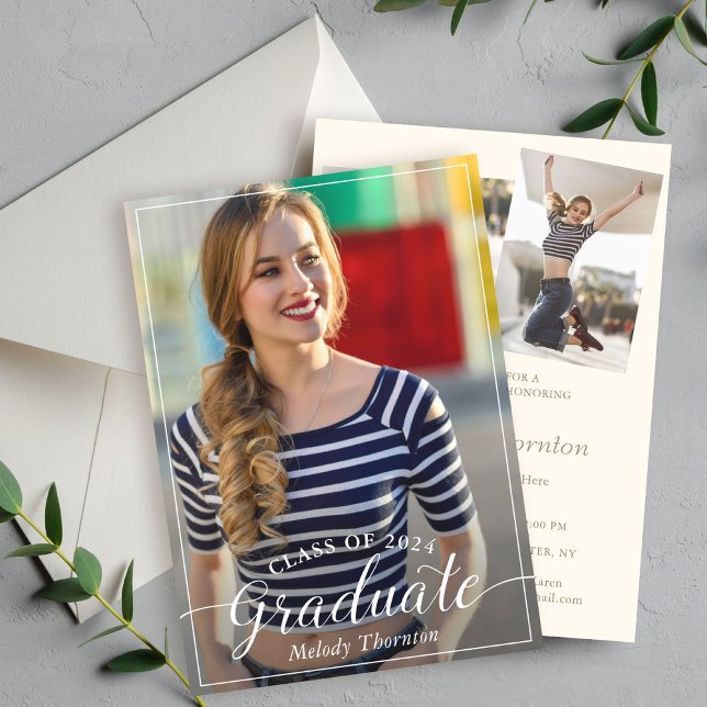 Simple Modern Typography Studentfest 3 Photo Inbjudningar (Skapare uppladdad)