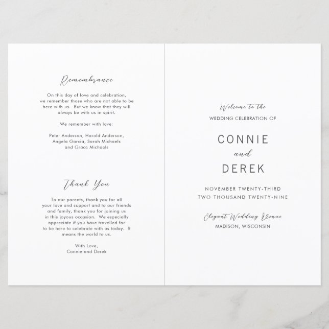 Simple Modern Wedding Program (Framsida)