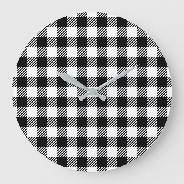 Simple Monochrome Buffalo Plaid Pattern Stor Klocka (Framsida)
