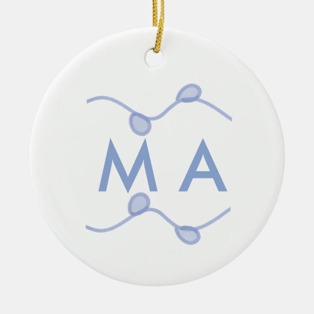 Simple monogram add your name letter blue leaf julgransprydnad keramik (Framsidan)