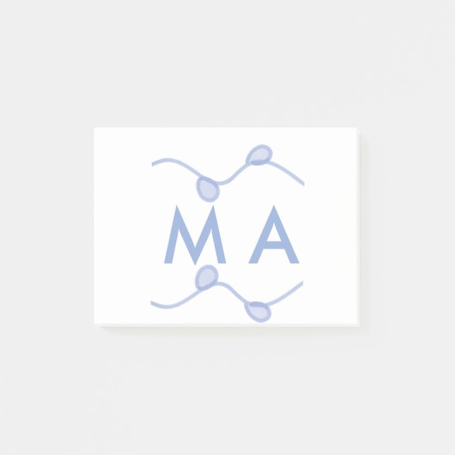 Simple monogram add your name letter blue leaf post-it block (Framsida)