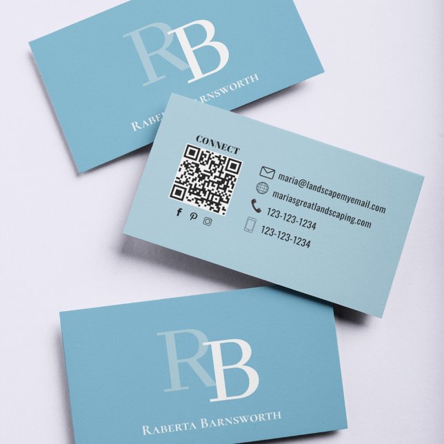 Simple Monogram Blue QR Code | Connect with Me Visitkort (Simple blue modern monogram  business card.)