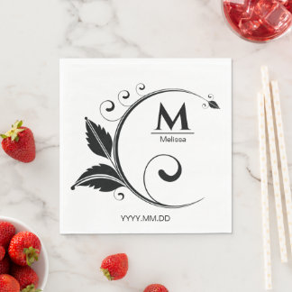 Simple Monogram Floral Stylish Paper Napkin Pappersservett