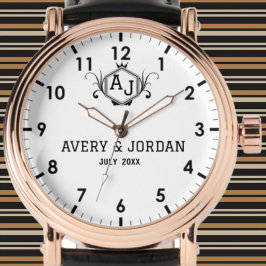 Simple monogram names initials married couple armbandsur