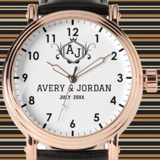 Simple monogram names initials married couple armbandsur (Skapare uppladdad)