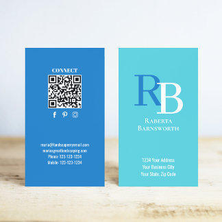 Simple Monogram QR Code Blue | Connect with Me Visitkort