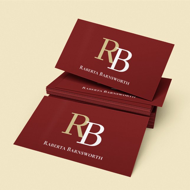 Simple Monogram QR Code Burgundy | Connect with Me Visitkort (Burgundy and tan business card template.)