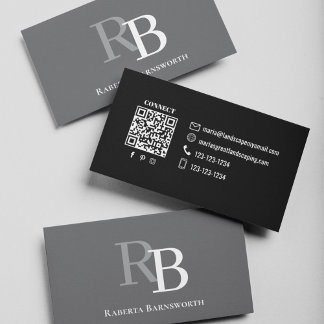 Simple Monogram QR Code Grey | Connect with Me Visitkort