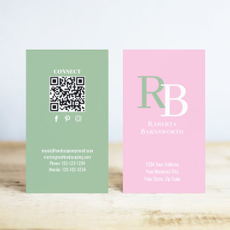 Simple Monogram QR Code Pink | Connect with Me Visitkort