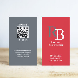 Simple Monogram QR Code Red | Connect with Me Visitkort