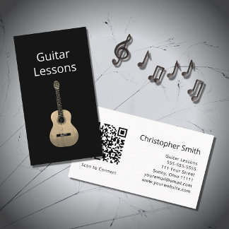 Simple Music Guitar Lessons QR-kod Black White Visitkort