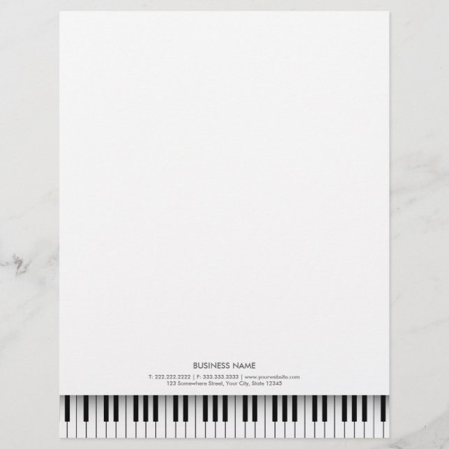 Simple Musical Piano Black & White Nycklar Letterh Brevhuvud (Framsida)