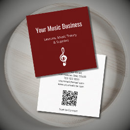 Simple Musical Treble Clef QR Red Fyrkantigt Visitkort