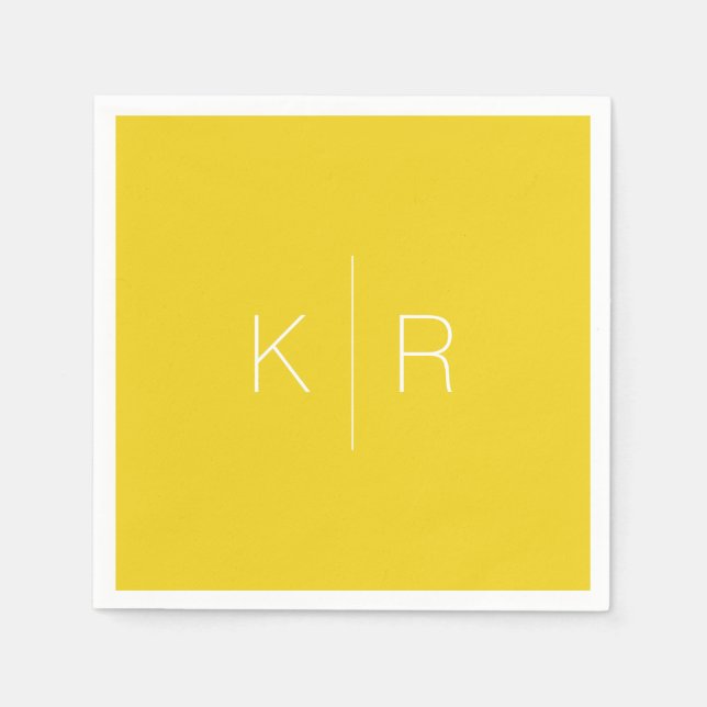 Simple Mustard Gult Monogram Bröllop Napkins Pappersservett (Framsidan)