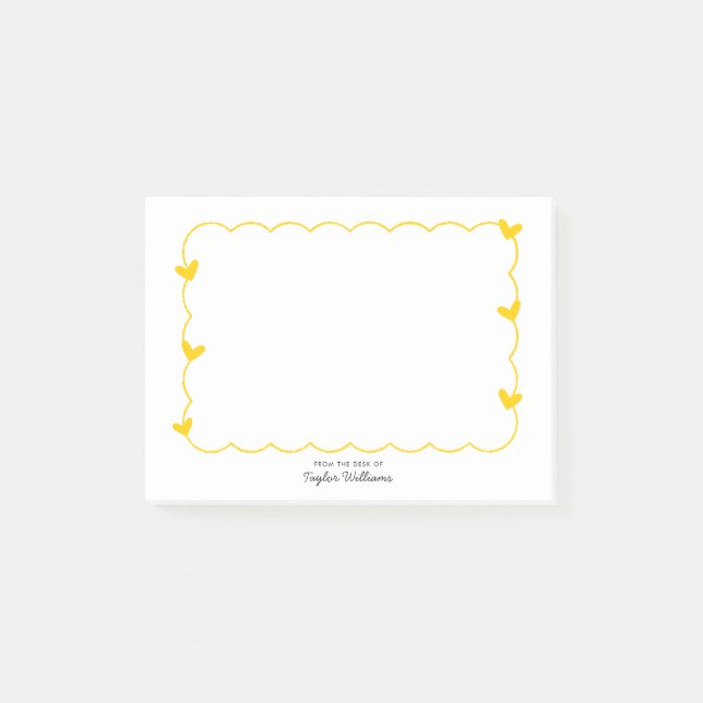 Simple Mustard Wavy Border Heart Stationery Post-it Block (Framsida)