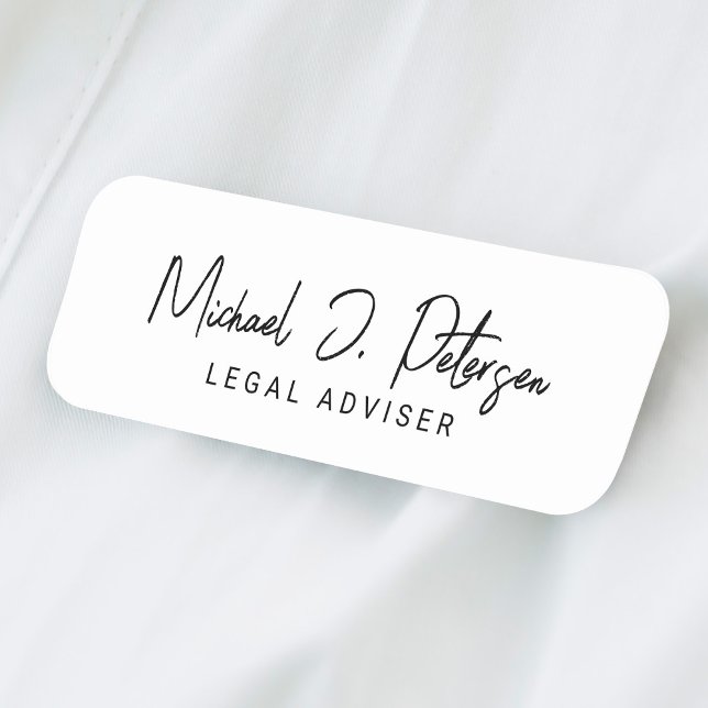 Simple name script professional basic white namnbricka (Skapare uppladdad)