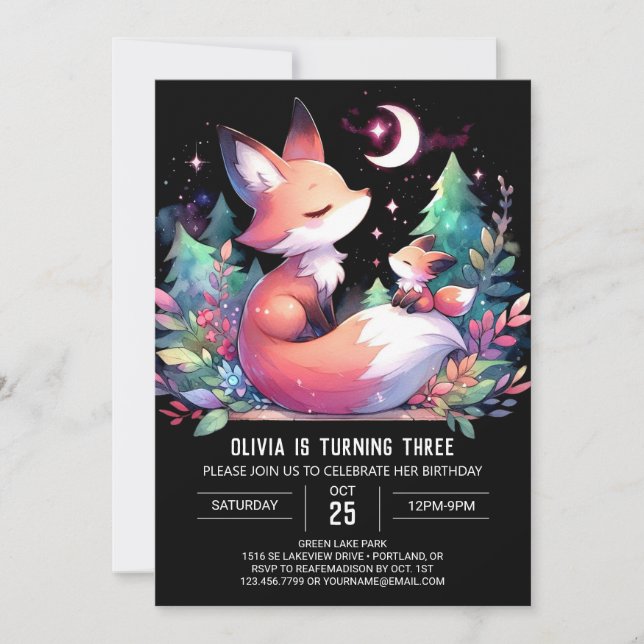 Simple Nature Fox Birthday digital Inbjudningar (Framsida)