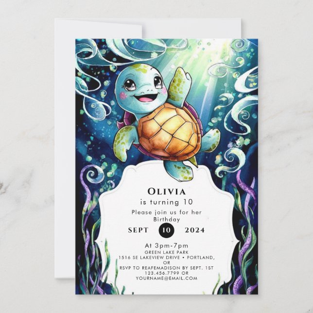 Simple Nautical Boho Turtle Birthday Inbjudningar (Framsida)