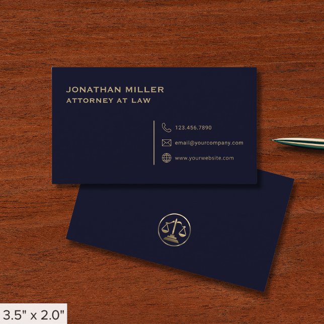 Simple Navy Blue and Guld Lawyer Visitkort (Skapare uppladdad)