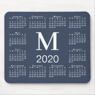 Simple Navy Blue and White Monogram 2020 Calendar Musmatta