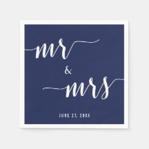 Simple Navy Blue Mr. och Mrs Bröllop Napkins