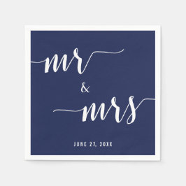 Simple Navy Blue Mr. och Mrs Bröllop Napkins Pappersservett