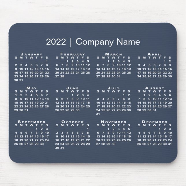 Simple Navy Blue White 2022 Calendar Company Namn Musmatta (Framsidan)