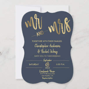 Simple Navy Guld Script Mr. och Mrs. Bröllop Inbjudningar
