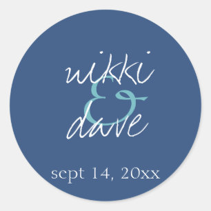 Simple navy handwritten wedding favor label seal runt klistermärke