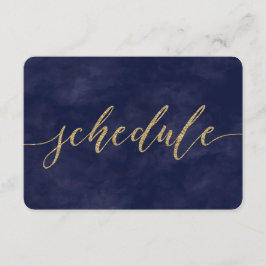 Simple Navy Watercolor & Guld Bröllop Schedule Inbjudningar
