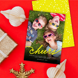 Simple Neon Gult Cheers Calligraphy Script Photo Julkort