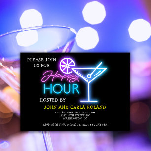 Simple Neon Martini Lycklig Hour Inbjudan