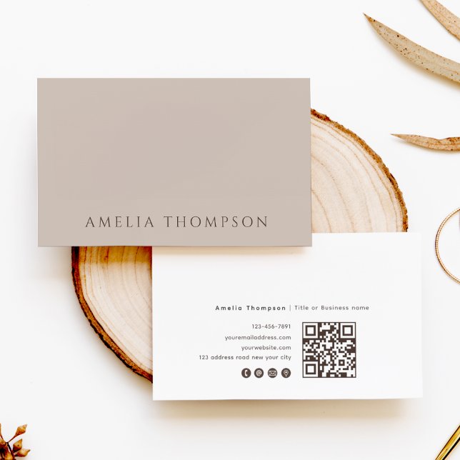 Simple Neutral Beige Professional QR Code Visitkort (Skapare uppladdad)