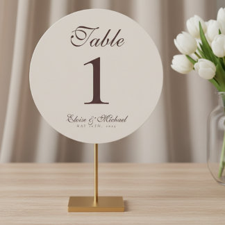 Simple Neutral Brown Wedding Table Number Julkort