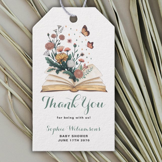 Simple New Chapter Storybook Flowers Baby Shower  Presentetikett (Skapare uppladdad)